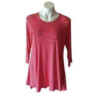 Anne French Women’s Coral Striped 3/4 Sleeve Tunic Size Medium Nautical Preppy